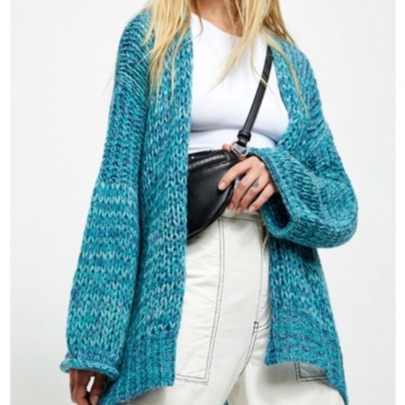 Free People Home Town Cardi Cardigan Sweater Arctic Turquoise Blue Alpaca Size S - Picture 1 of 14
